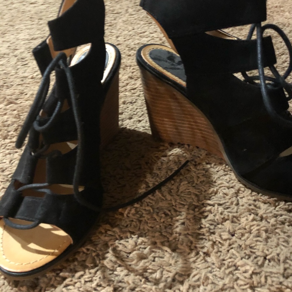 Black lace up, wedges